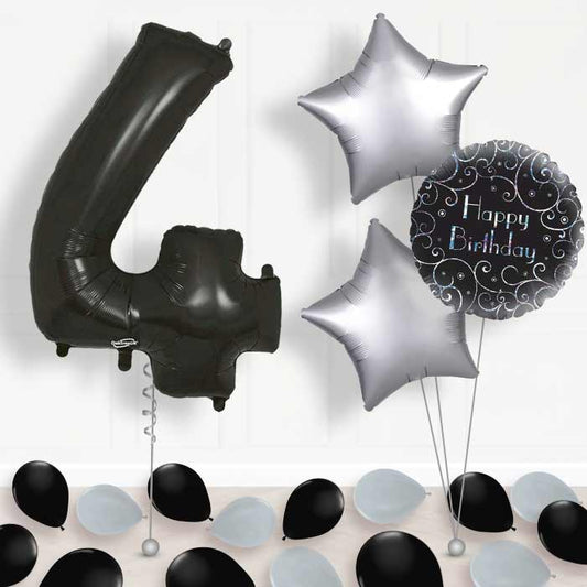 Black Number 4 Balloon in a Box - Package | Small Indoor Plants