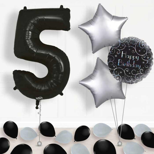 Black Number 5 Balloon in a Box - Package | Small Indoor Plants
