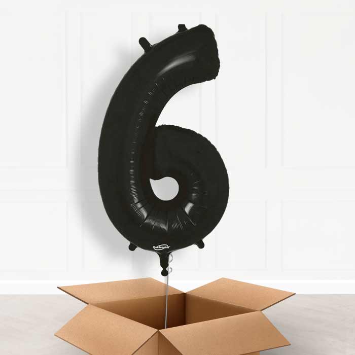 Black Number 6 Balloon in a Box - Giant Number | Small Indoor Plants