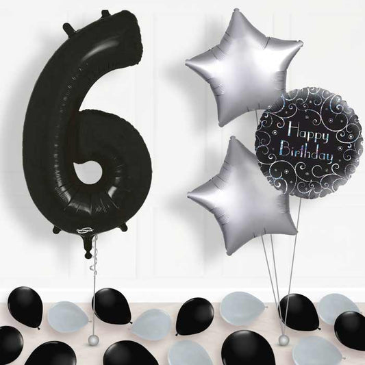Black Number 6 Balloon in a Box - Package | Small Indoor Plants