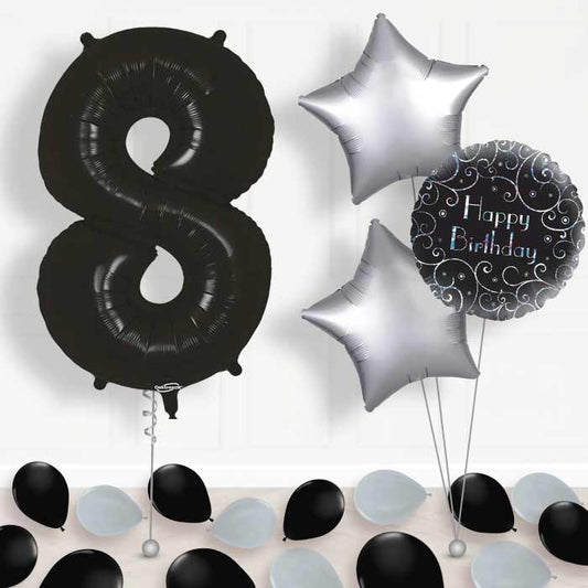 Black Number 8 Balloon in a Box - Package | Small Indoor Plants