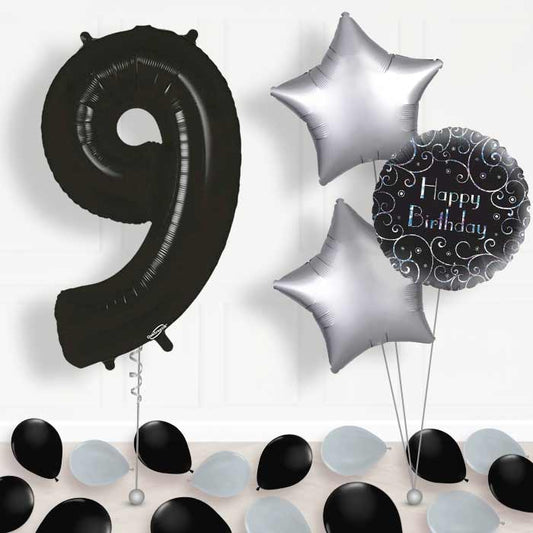 Black Number 9 Balloon in a Box - Package | Small Indoor Plants