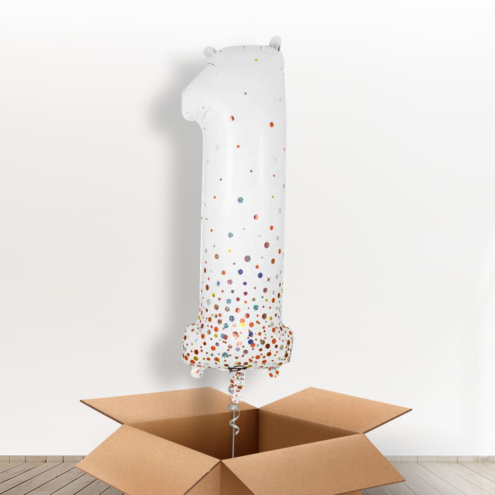 Rose Gold and White Number 1 Balloon in a Box - Giant Number | Small Indoor Plants