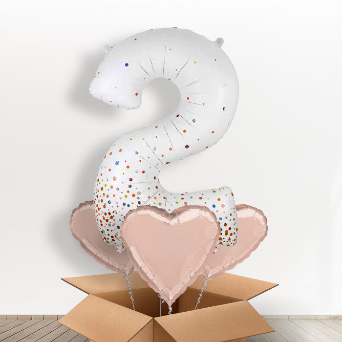 Rose Gold and White Number 2 Balloon in a Box - Giant Number and 3 Balloons | Small Indoor Plants
