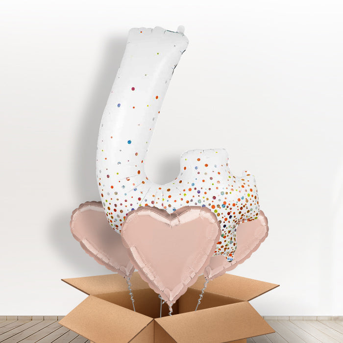 Rose Gold and White Number 4 Balloon in a Box - Giant Number and 3 Balloons | Small Indoor Plants