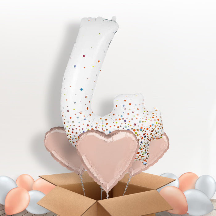 Rose Gold and White Number 4 Balloon in a Box - Package | Small Indoor Plants