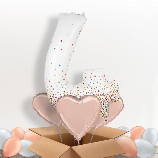 Rose Gold and White Number 4 Balloon in a Box - Package | Small Indoor Plants
