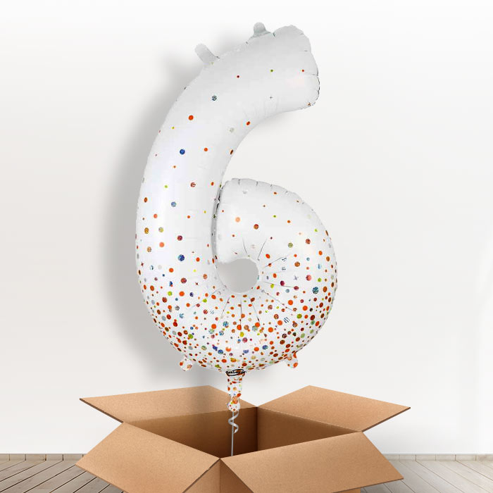 Rose Gold and White Number 6 Balloon in a Box - Giant Number | Small Indoor Plants