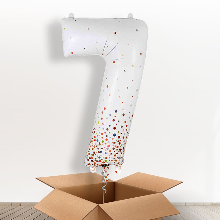 Rose Gold and White Number 7 Balloon in a Box - Giant Number | Small Indoor Plants