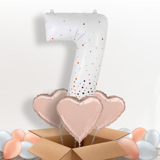 Rose Gold and White Number 7 Balloon in a Box - Package | Small Indoor Plants