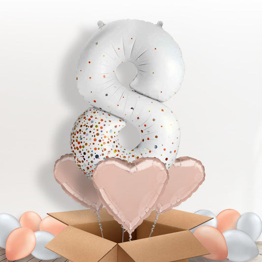Rose Gold and White Number 8 Balloon in a Box - Package | Small Indoor Plants