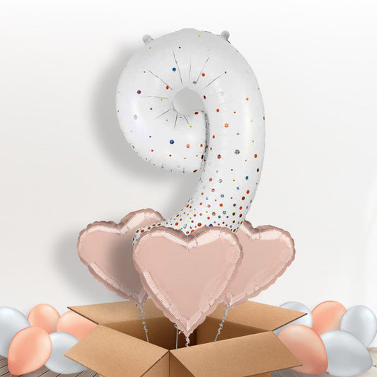 Rose Gold and White Number 9 Balloon in a Box - Package | Small Indoor Plants