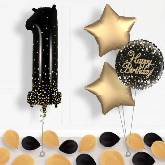 Black and Gold Number 1 Balloon in a Box - Package | Small Indoor Plants