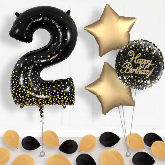 Black and Gold Number 2 Balloon in a Box - Package | Small Indoor Plants