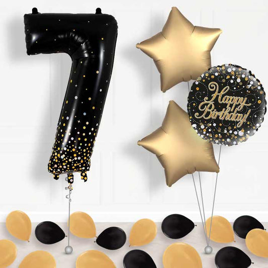 Black and Gold Number 7 Balloon in a Box - Package | Small Indoor Plants