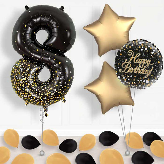 Black and Gold Number 8 Balloon in a Box - Package | Small Indoor Plants