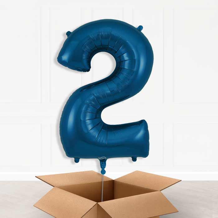 Navy Blue Number 2 Balloon in a Box - Giant Number | Small Indoor Plants