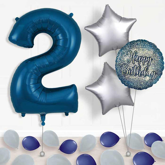 Navy Blue Number 2 Balloon in a Box - Package | Small Indoor Plants