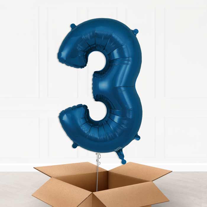 Navy Blue Number 3 Balloon in a Box - Giant Number | Small Indoor Plants