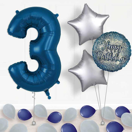 Navy Blue Number 3 Balloon in a Box - Package | Small Indoor Plants