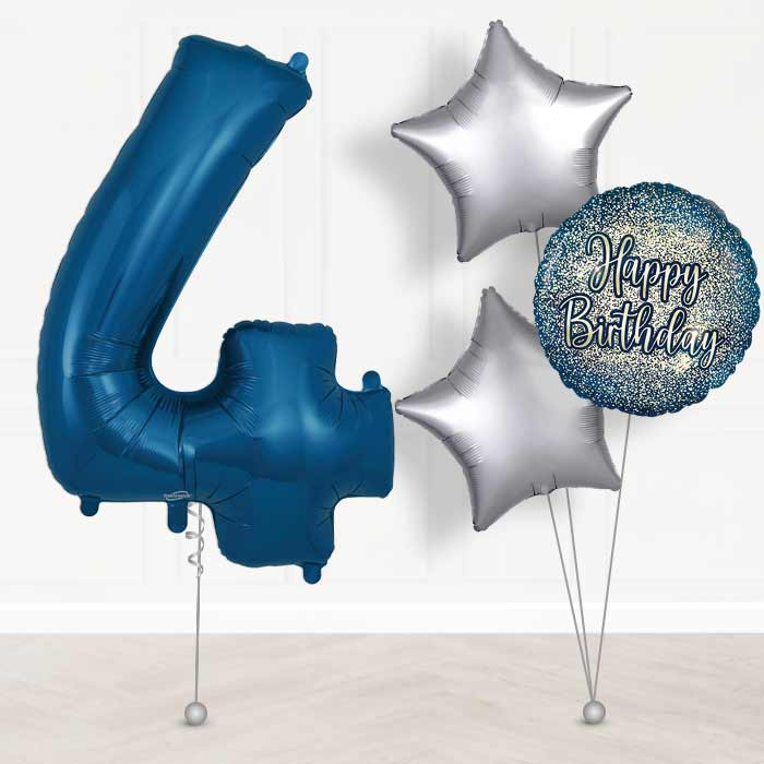 Navy Blue Number 4 Balloon in a Box - Giant Number and 3 Balloons | Small Indoor Plants
