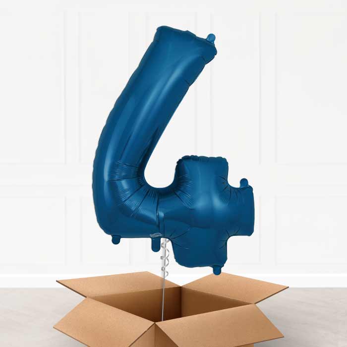 Navy Blue Number 4 Balloon in a Box - Giant Number | Small Indoor Plants