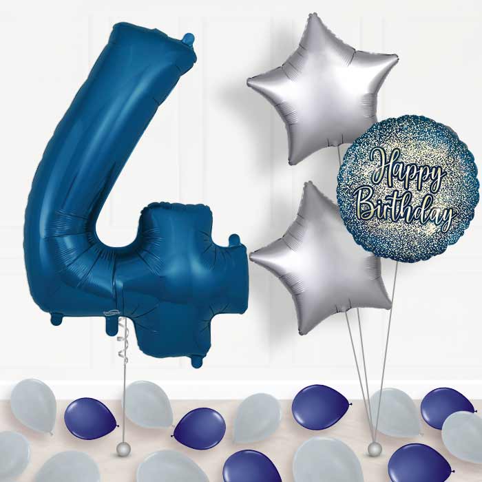 Navy Blue Number 4 Balloon in a Box - Package | Small Indoor Plants