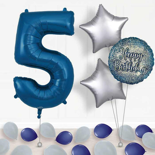 Navy Blue Number 5 Balloon in a Box - Package | Small Indoor Plants