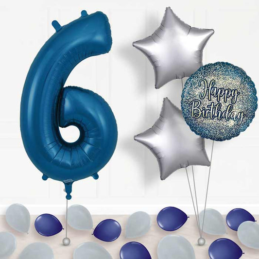 Navy Blue Number 6 Balloon in a Box - Package | Small Indoor Plants