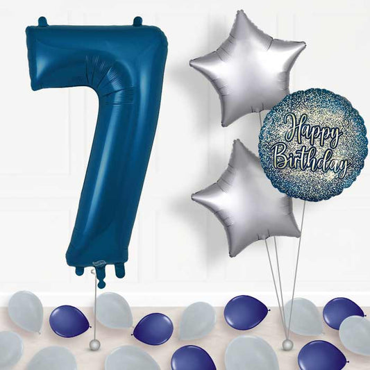Navy Blue Number 7 Balloon in a Box - Package | Small Indoor Plants