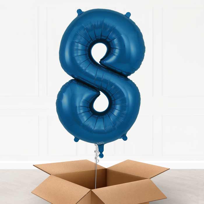 Navy Blue Number 8 Balloon in a Box - Giant Number | Small Indoor Plants