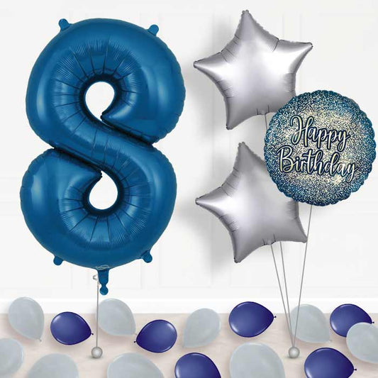 Navy Blue Number 8 Balloon in a Box - Package | Small Indoor Plants