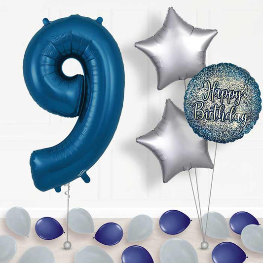 Navy Blue Number 9 Balloon in a Box - Package | Small Indoor Plants