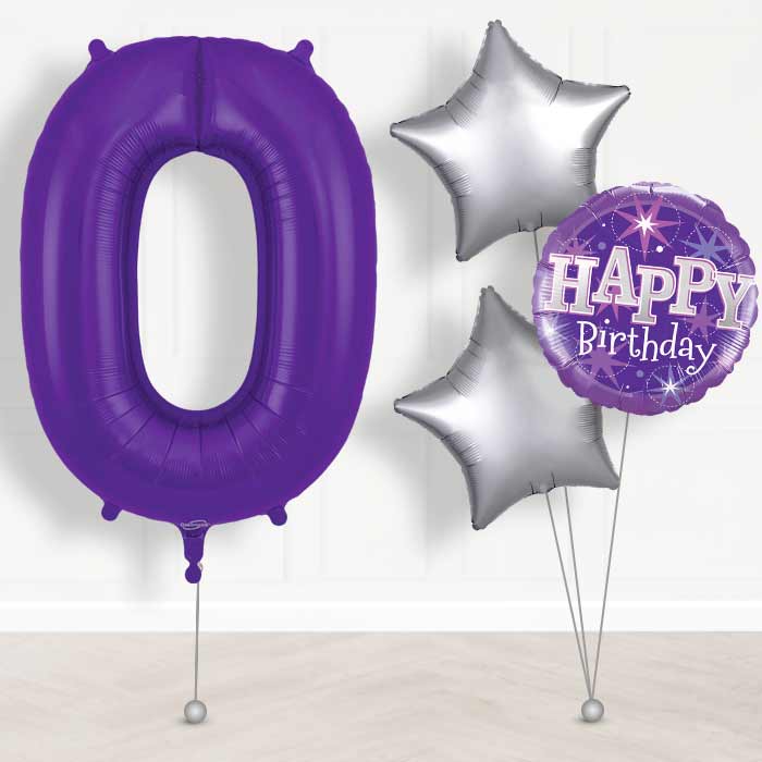 Purple Number 0 Balloon in a Box - Giant Number and 3 Balloons | Small Indoor Plants