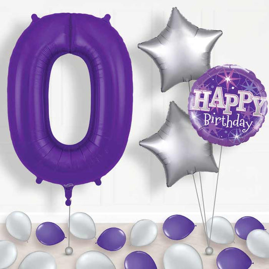 Purple Number 0 Balloon in a Box - Package | Small Indoor Plants