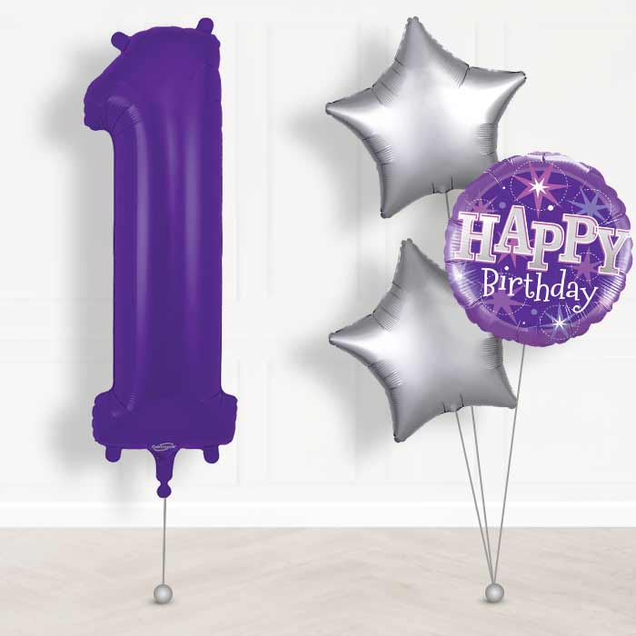 Purple Number 1 Balloon in a Box - Giant Number and 3 Balloons | Small Indoor Plants