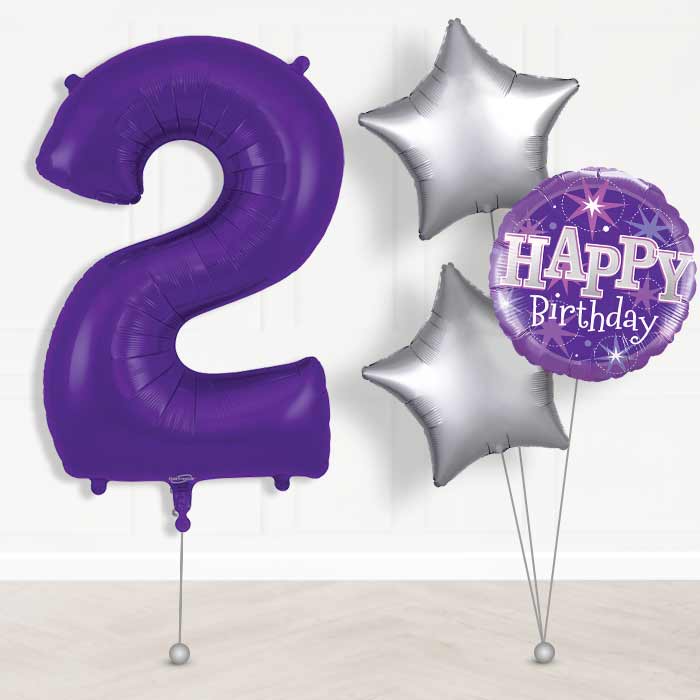 Purple Number 2 Balloon in a Box - Giant Number and 3 Balloons | Small Indoor Plants