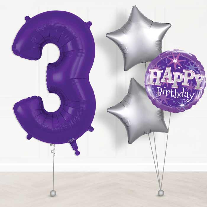 Purple Number 3 Balloon in a Box - Giant Number and 3 Balloons | Small Indoor Plants