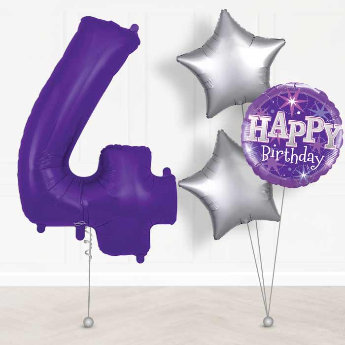 Purple Number 4 Balloon in a Box - Giant Number and 3 Balloons | Small Indoor Plants