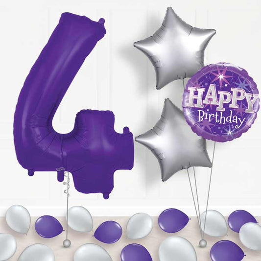 Purple Number 4 Balloon in a Box - Package | Small Indoor Plants