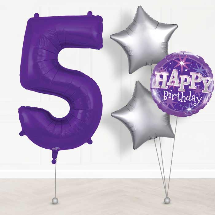 Purple Number 5 Balloon in a Box - Giant Number and 3 Balloons | Small Indoor Plants