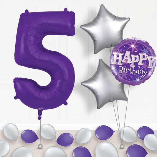 Purple Number 5 Balloon in a Box - Package | Small Indoor Plants