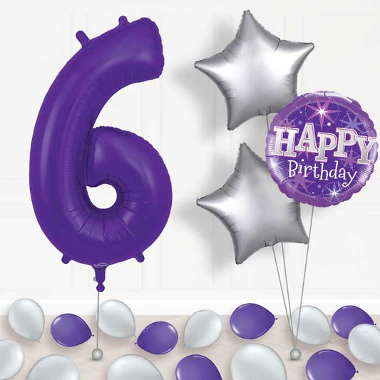 Purple Number 6 Balloon in a Box - Package | Small Indoor Plants