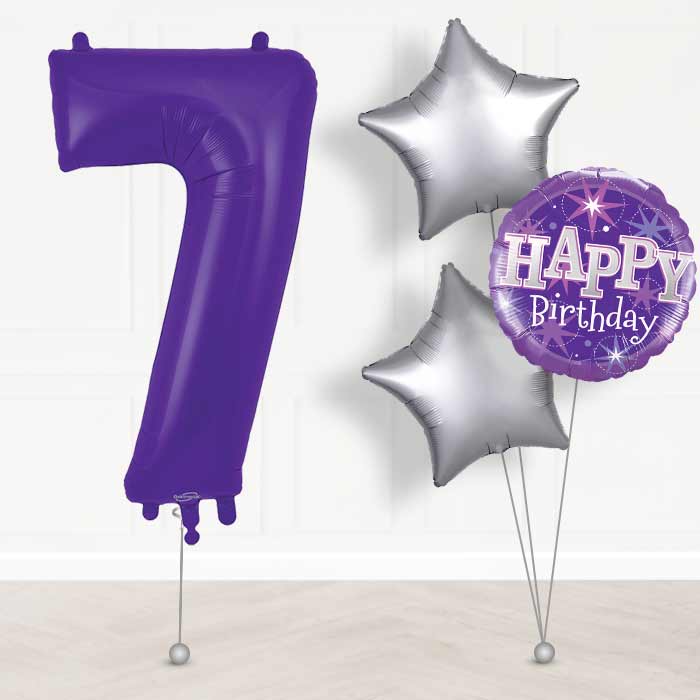 Purple Number 7 Balloon in a Box - Giant Number and 3 Balloons | Small Indoor Plants