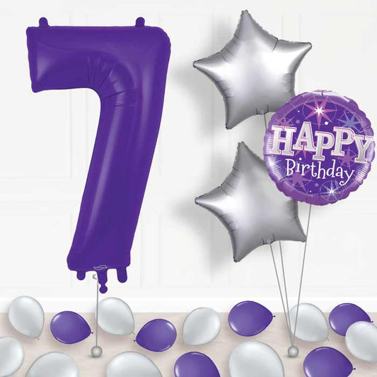 Purple Number 7 Balloon in a Box - Package | Small Indoor Plants