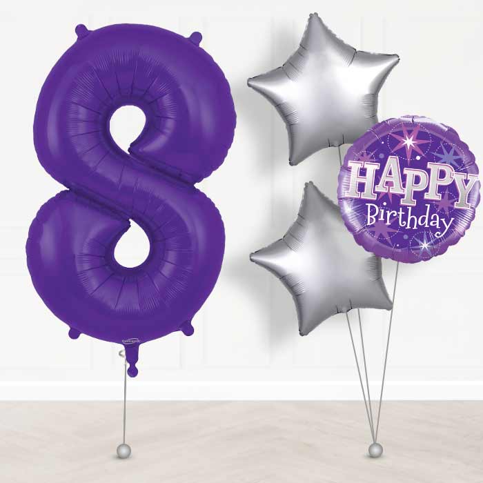 Purple Number 8 Balloon in a Box - Giant Number and 3 Balloons | Small Indoor Plants