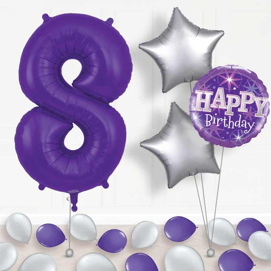 Purple Number 8 Balloon in a Box - Package | Small Indoor Plants