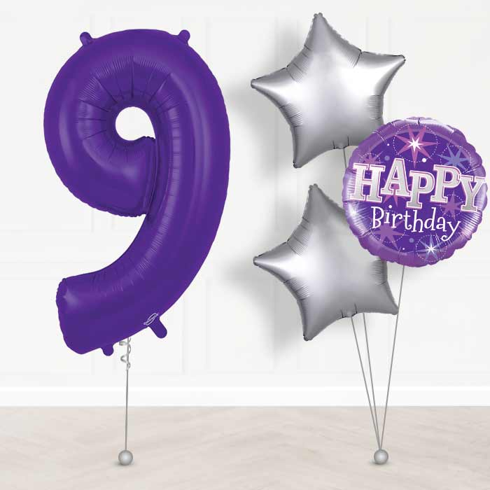 Purple Number 9 Balloon in a Box - Giant Number and 3 Balloons | Small Indoor Plants