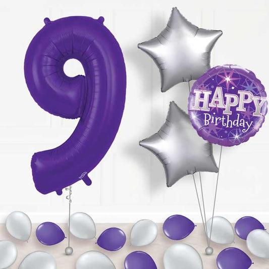Purple Number 9 Balloon in a Box - Package | Small Indoor Plants