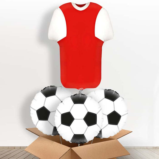 Red and White Football Shirt Helium Balloon in a Box - With 3 Themed Balloons | Small Indoor Plants